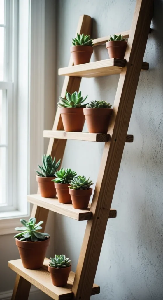 Add a DIY Wooden Ladder Shelf
