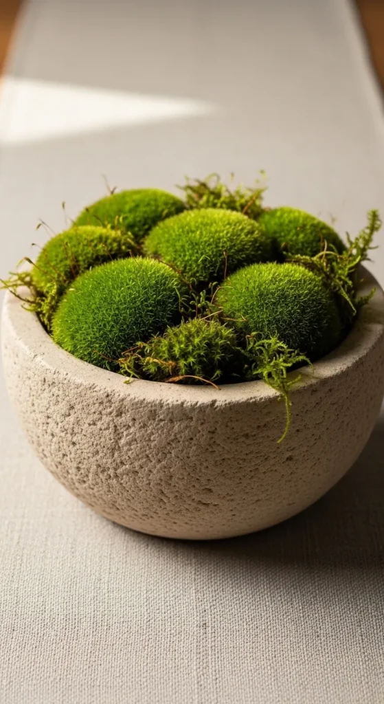 Beige Stone Bowl with Moss