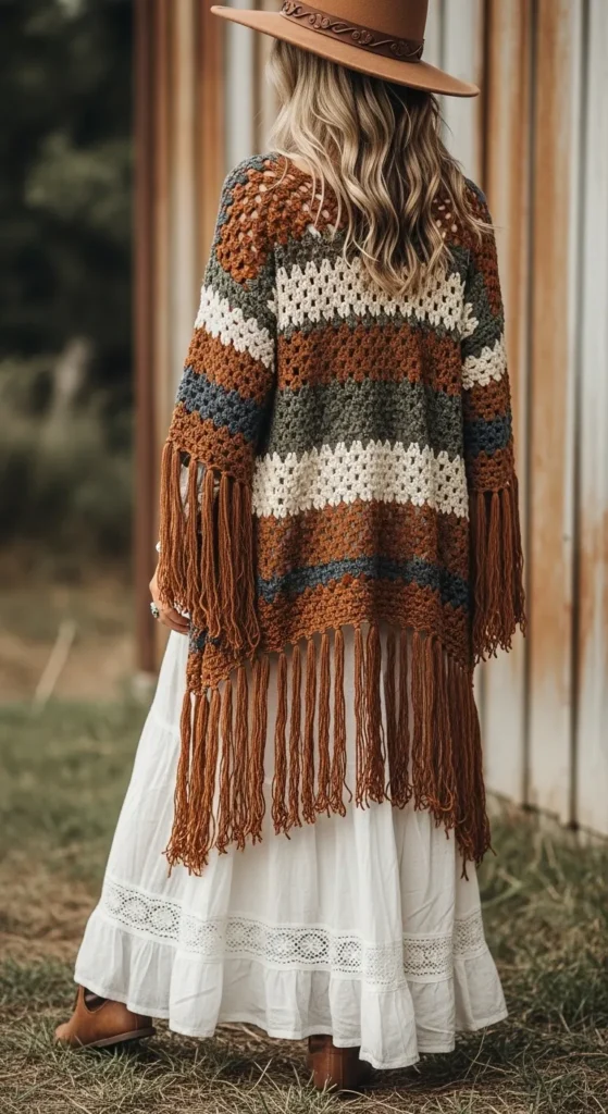  Bohemian Style Crochet Cardigan with Fringe