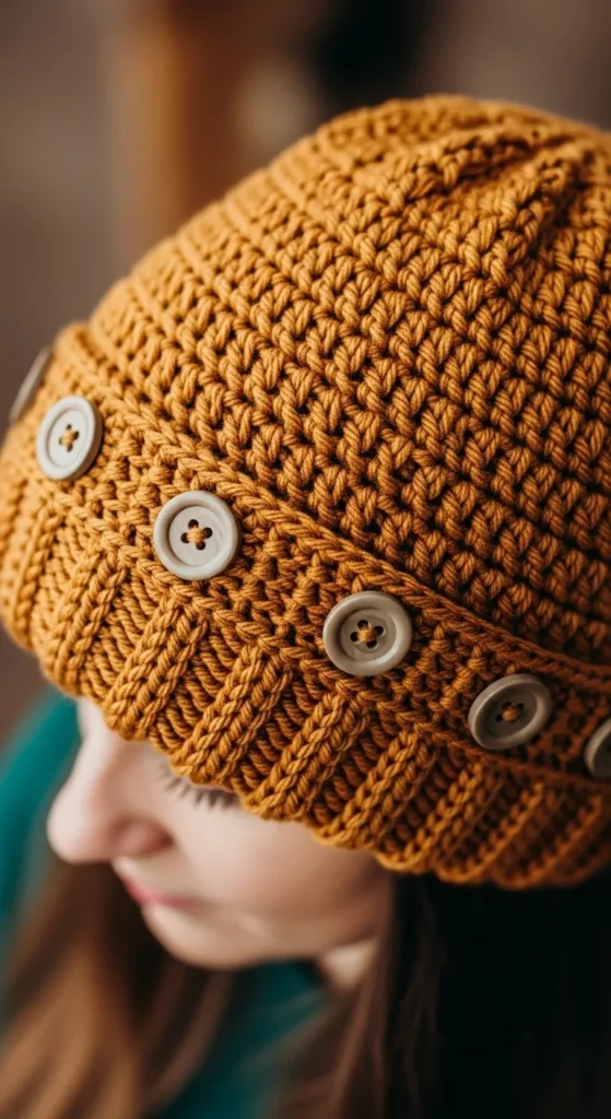 Button-Detail Crochet Hat