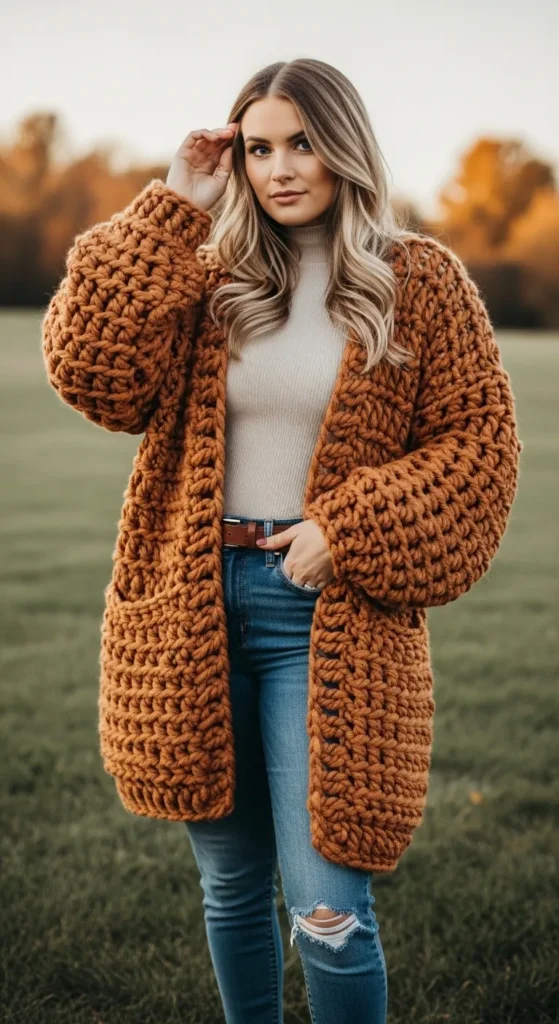  Chunky Crochet Cardigan for Fall Evenings