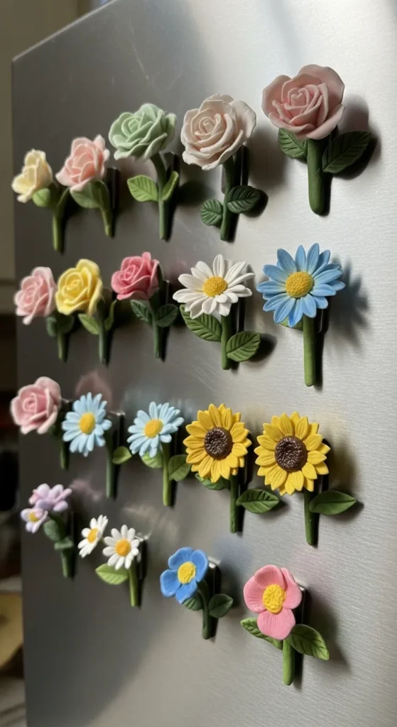  Clay Flower Magnets