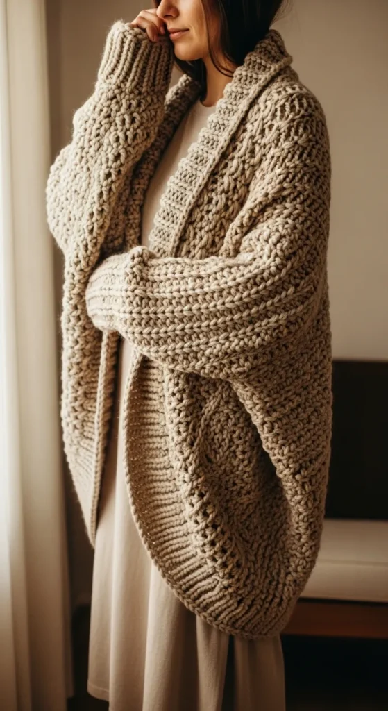  Cocoon-Style Crochet Cardigan for Soft, Rounded Shape