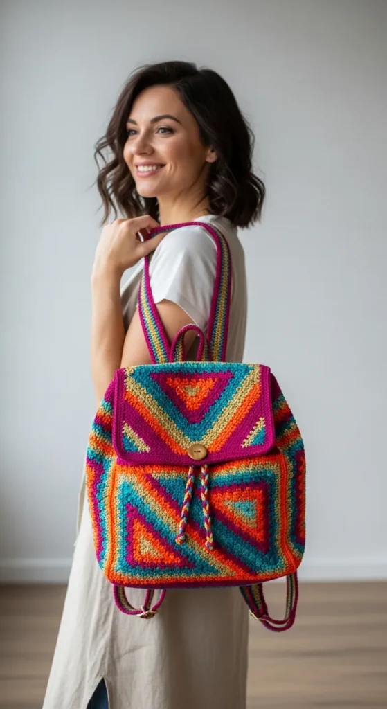 Crochet Backpack with Geometric Patterns