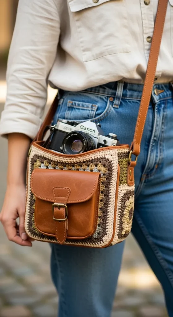 Crochet Camera Bag with Vintage Flair