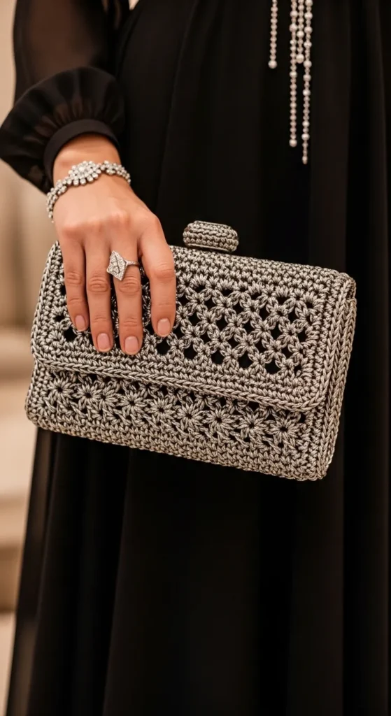 Crochet Clutch with Metallic Thread