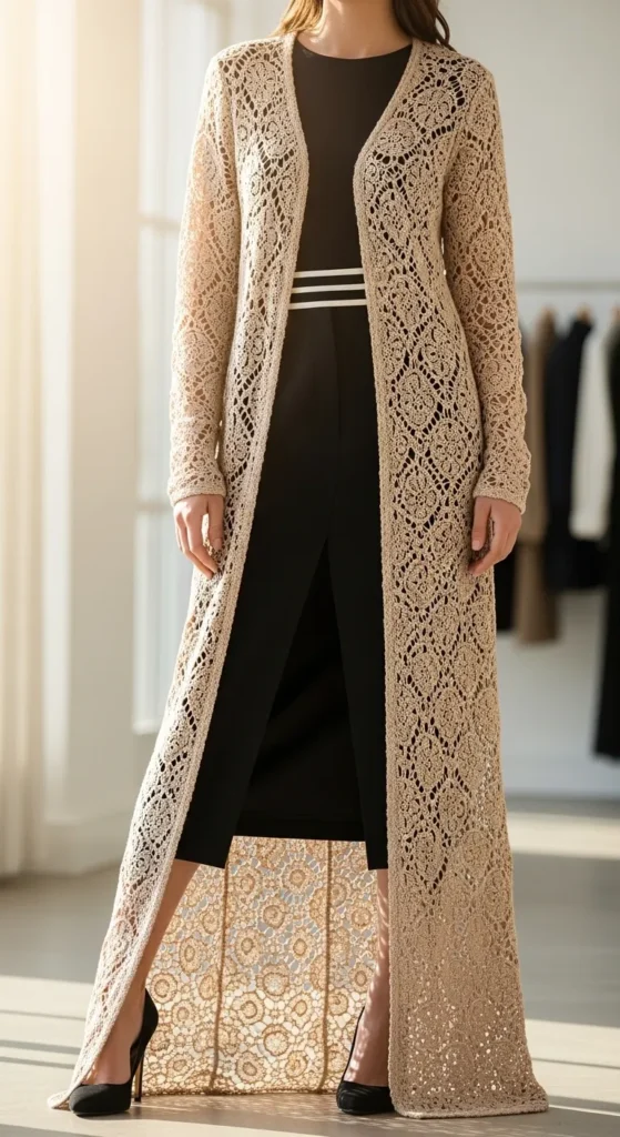 Crochet Duster Cardigan with High Slits