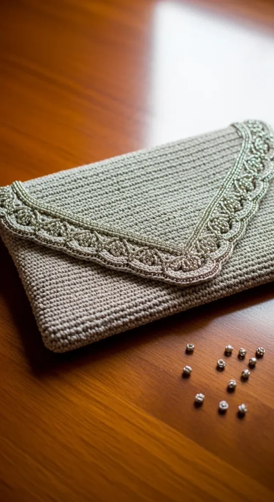 Crochet Envelope Clutch with Beaded Detail