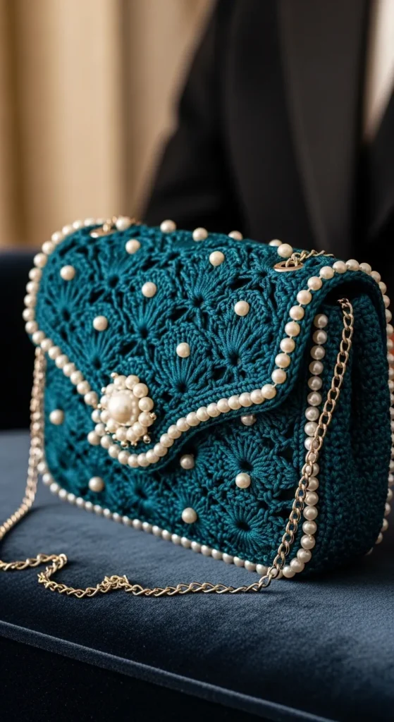 Crochet Evening Purse with Pearl Accents