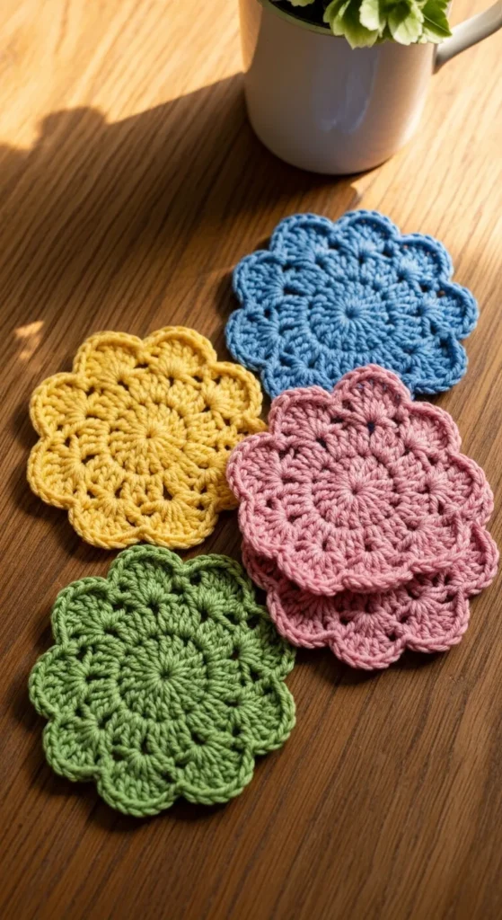  Crochet Flower Coasters