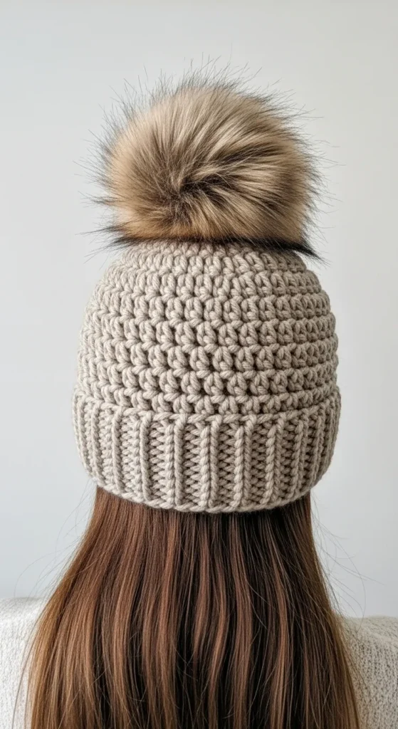 Crochet Hat with Faux Fur Pom