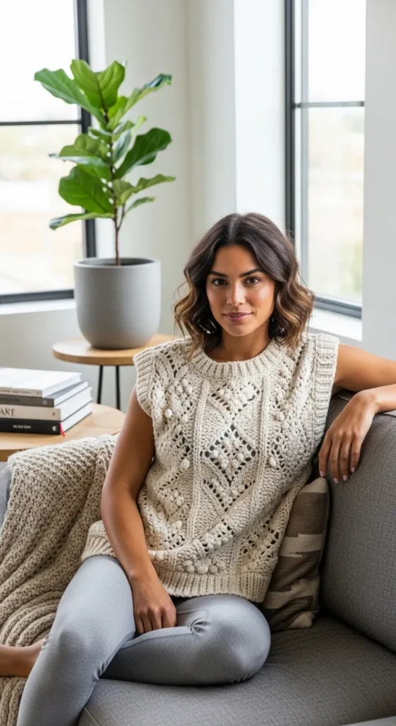 Crochet Sleeveless Sweater Top