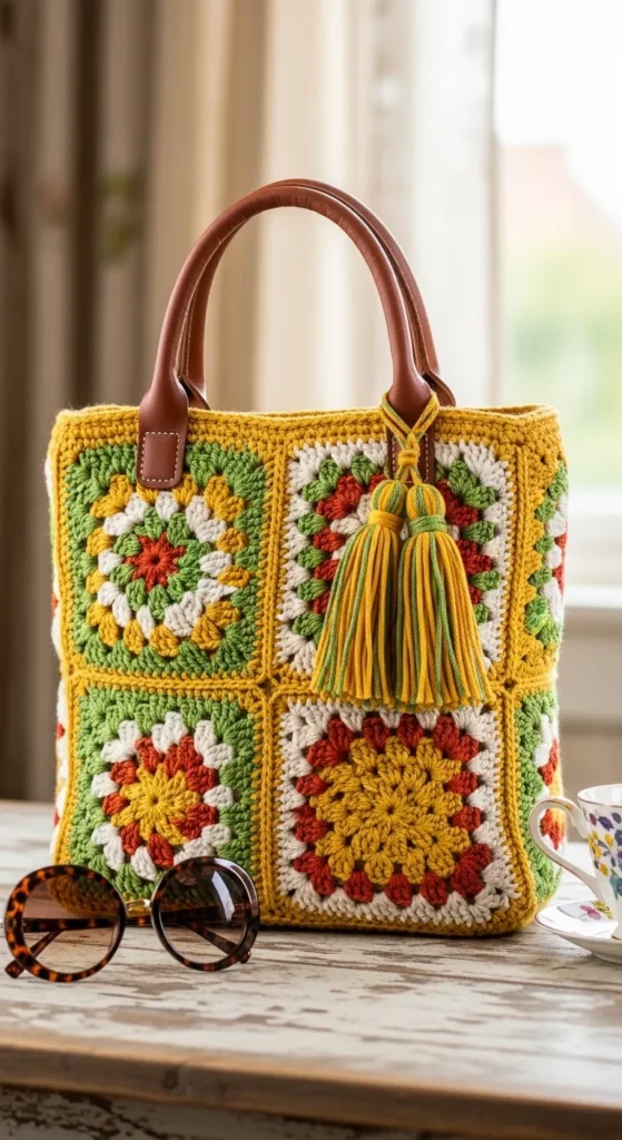 Crochet Square Bag with Retro Vibes