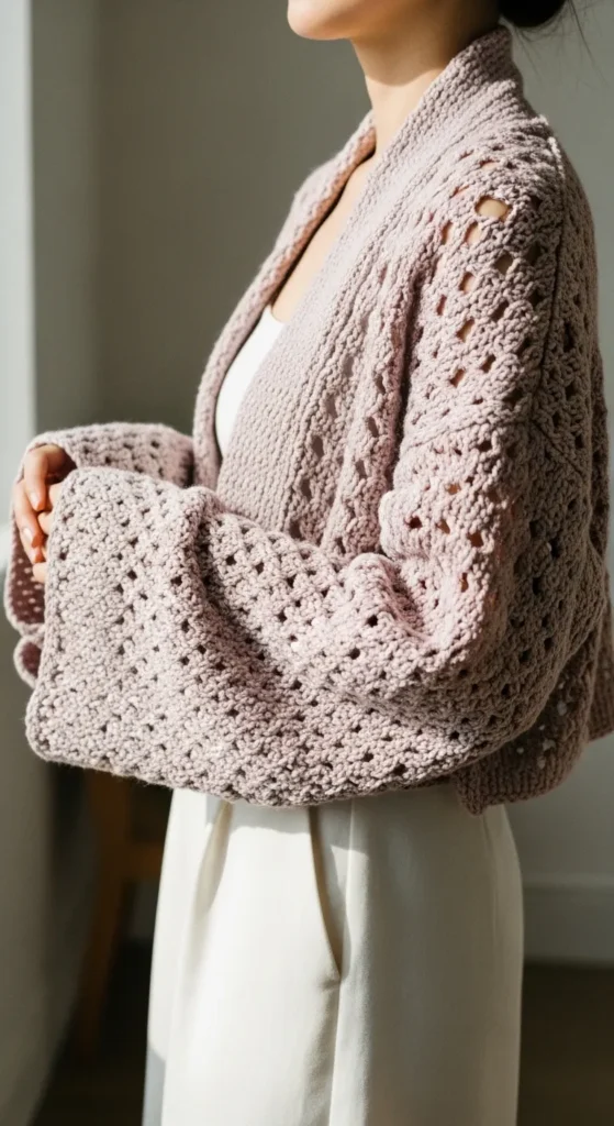 Cropped Cardigan with Wide Sleeves