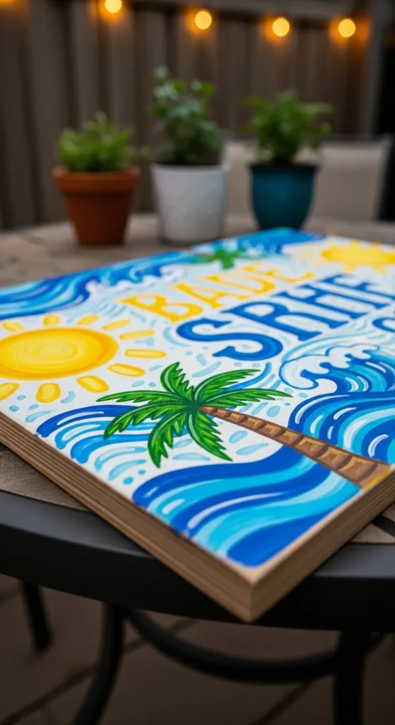 DIY Painted Wooden Sign for the Patio