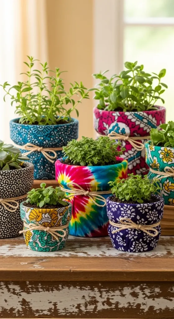 Fabric-Covered Flower Pots