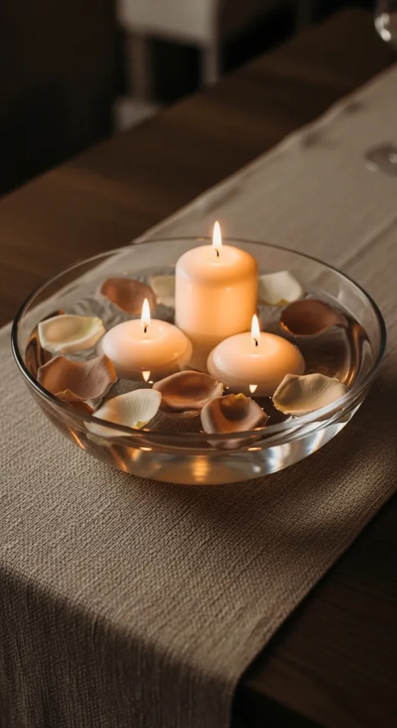 Floating Candles in a Neutral Bowl