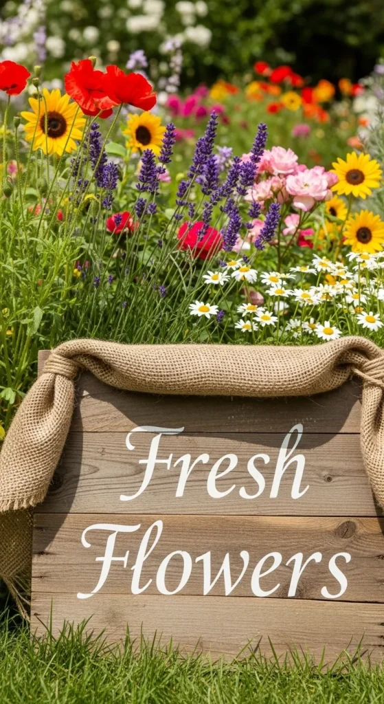 “Fresh Flowers” Sign with a Touch of Burlap