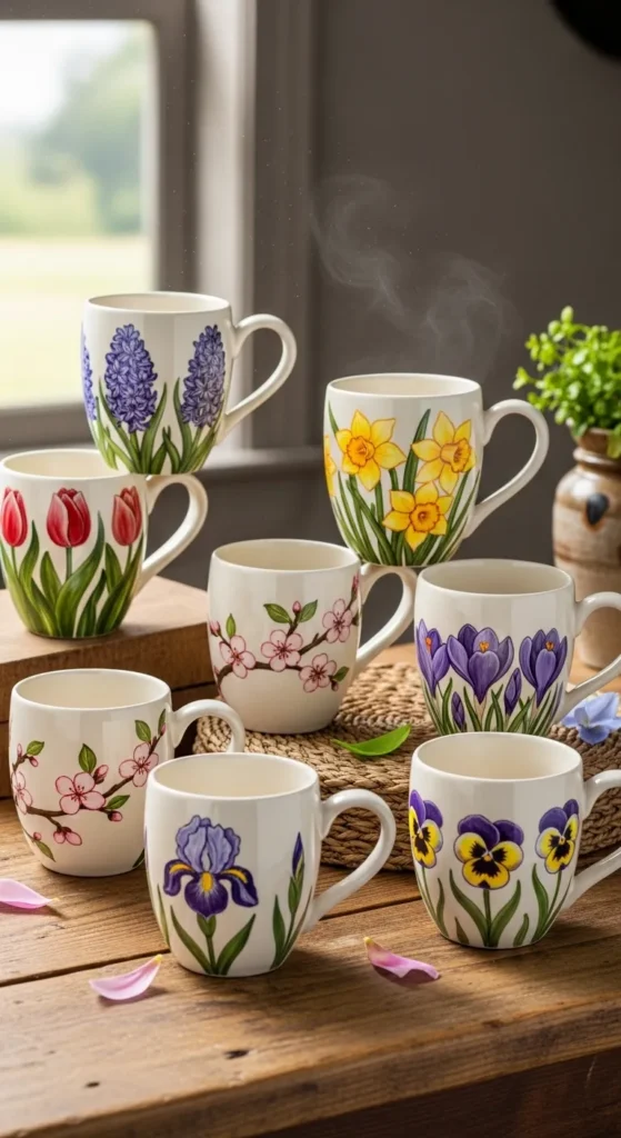 Hand-Painted Flower Mugs