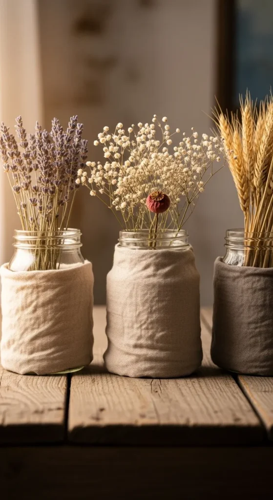 Linen-Wrapped Mason Jars