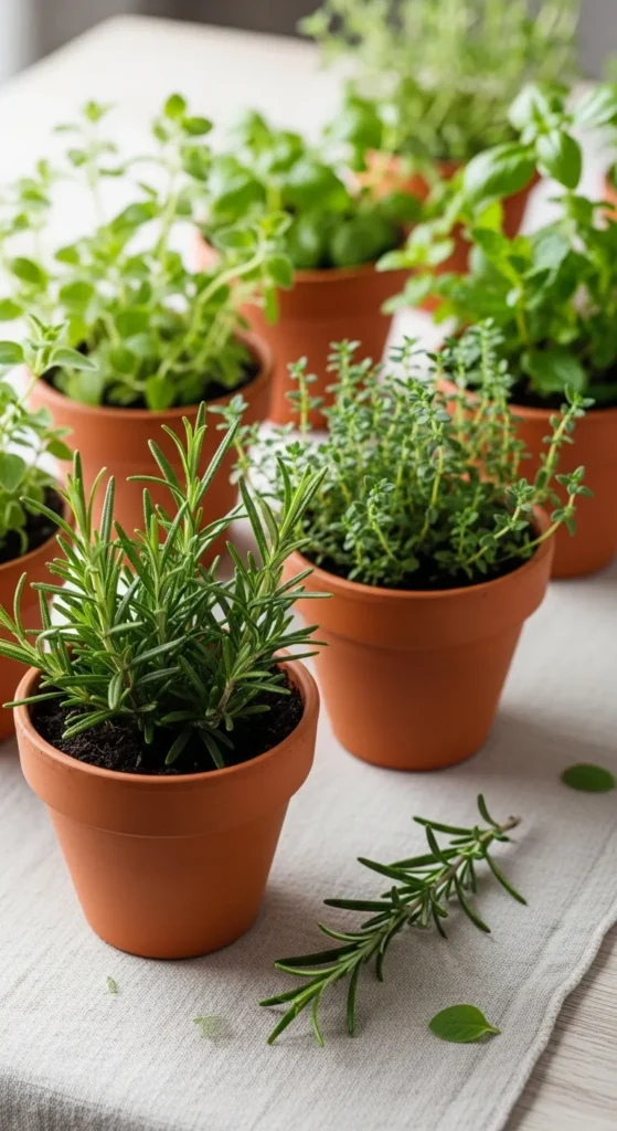 Neutral Terracotta Pots with Herbs