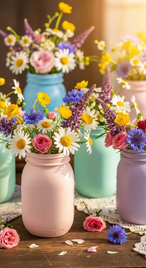 Painted Mason Jars for Flower Arrangements