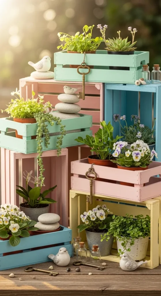 Painted Wooden Crate Shelves