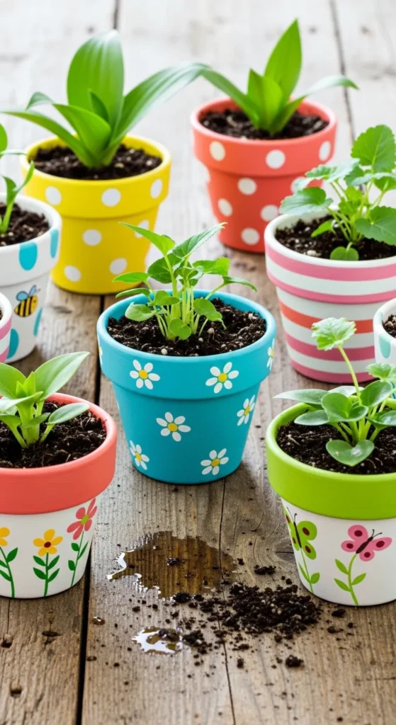 Painted Wooden Plant Pots