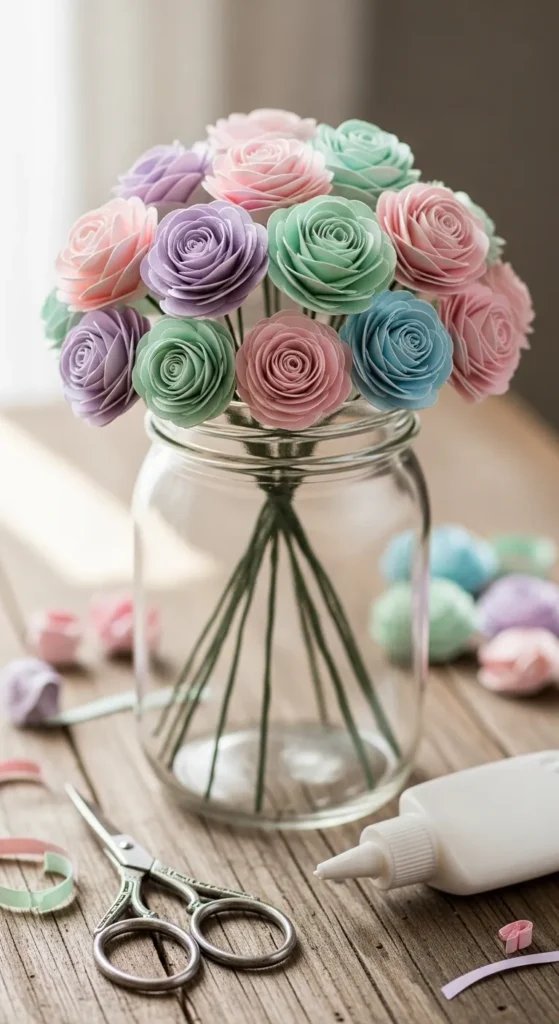 Paper Roses in Mason Jars