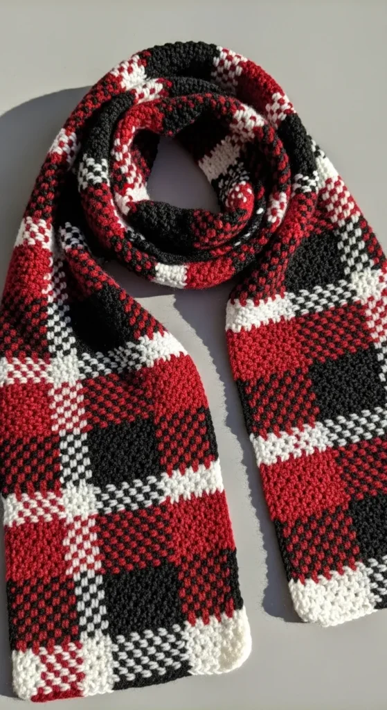 Plaid Crochet Scarf