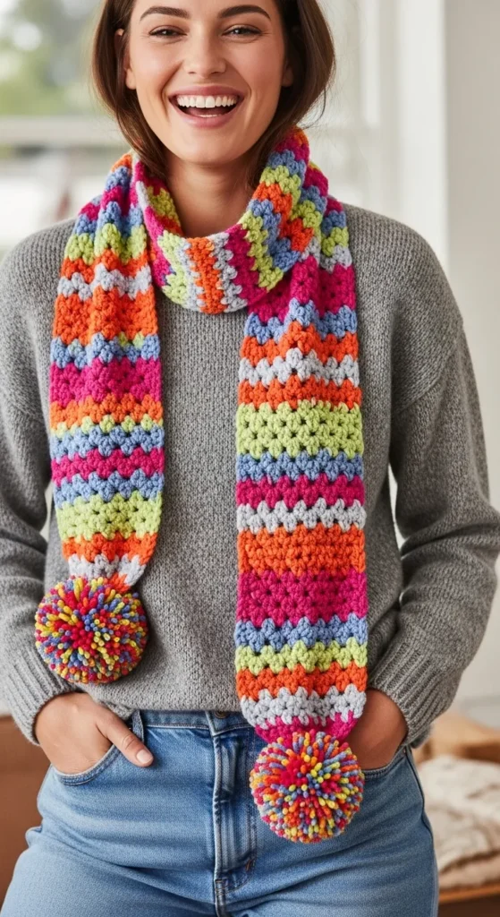 Pom-Pom Crochet Scarf