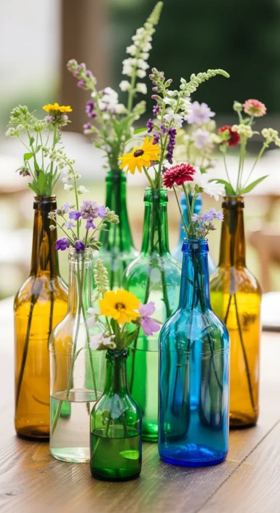 Recycled Bottle Vase Centerpieces
