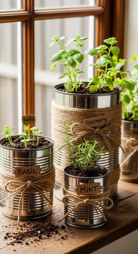 Recycled Tin Can Herb Holders