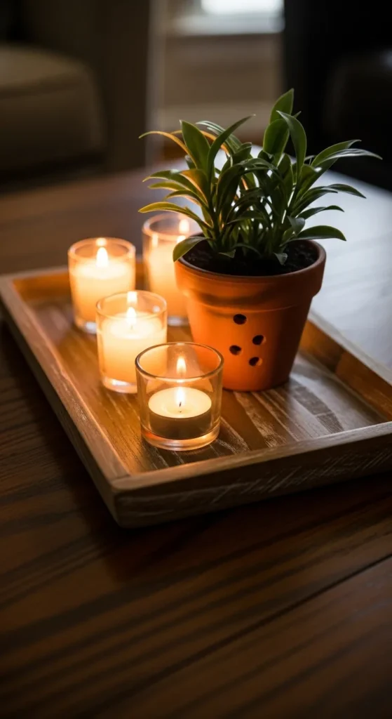 Repurposed Wooden Tray with Candles