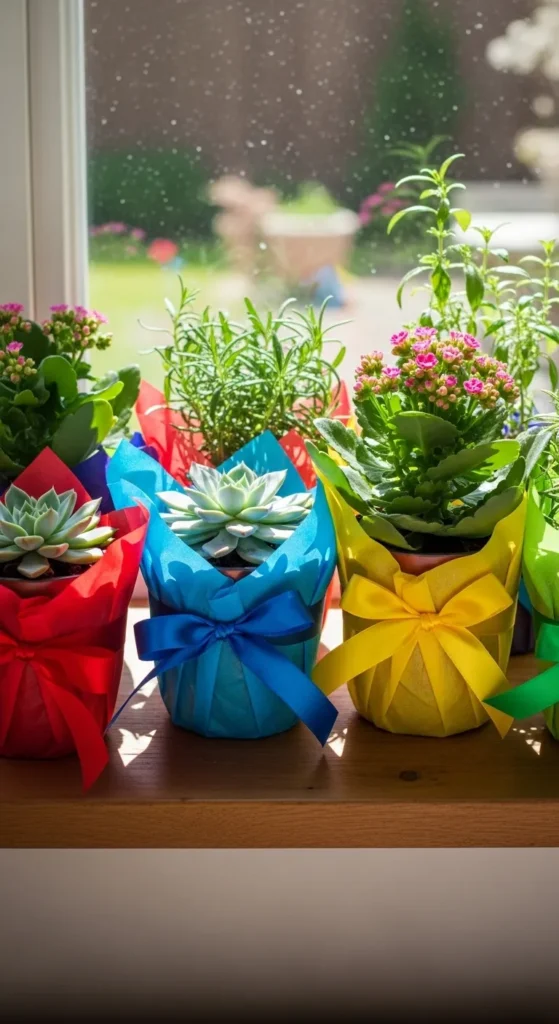 Ribbon-Accented Plant Pots