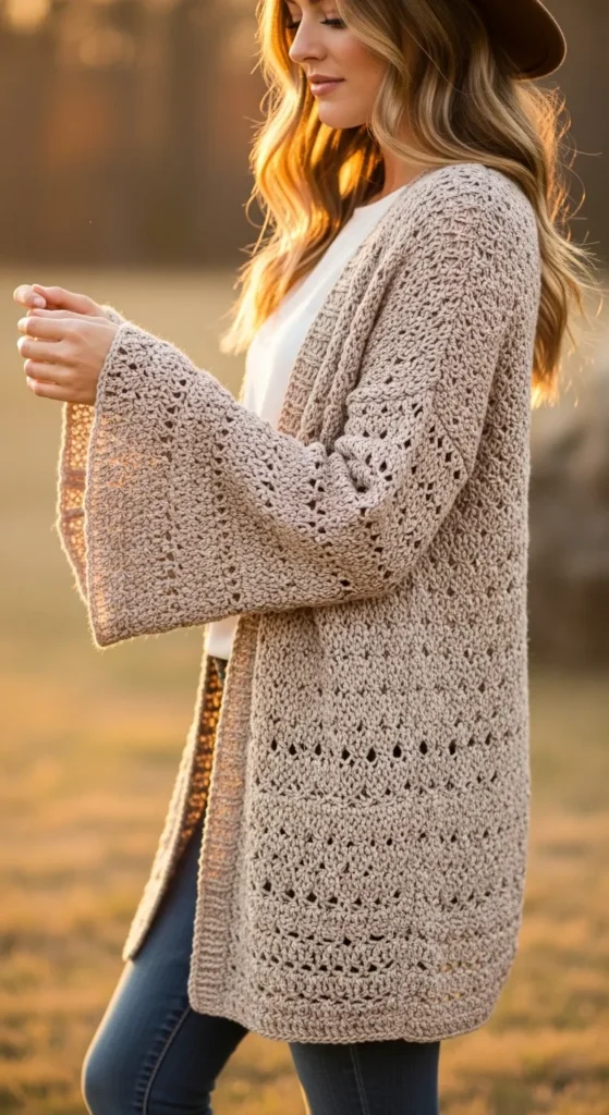Slouchy Crochet Cardigan with Bell Sleeves