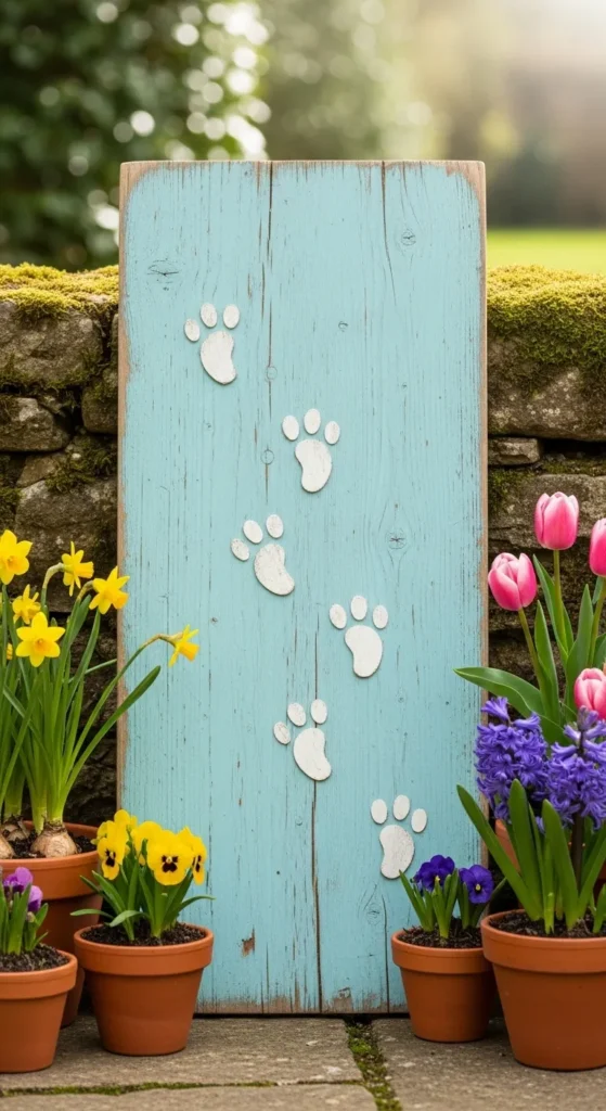 Spring Bunny Footprints Sign