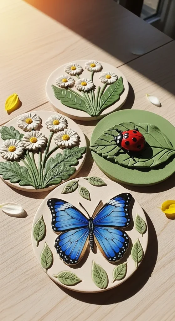 Spring-Themed Clay Coasters