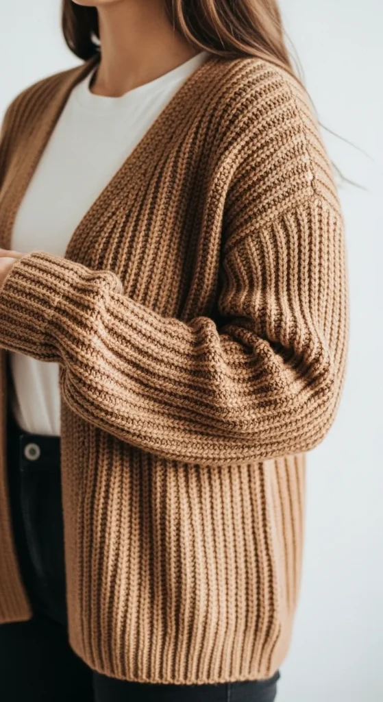 Textured Crochet Cardigan with Ribbed Patterns