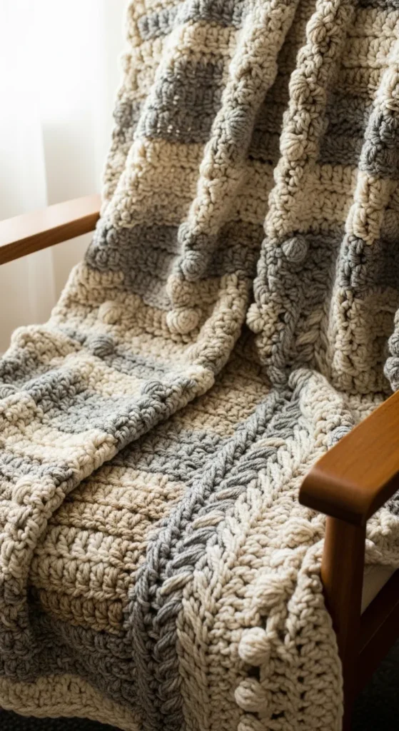 Textured Crochet Throw Blanket
