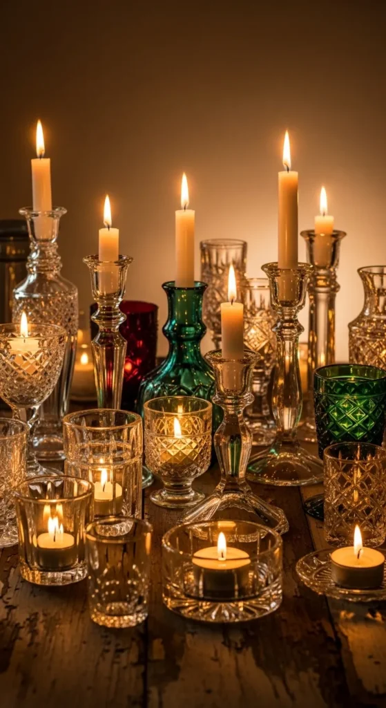 Thrift Store Glassware as Candle Holders