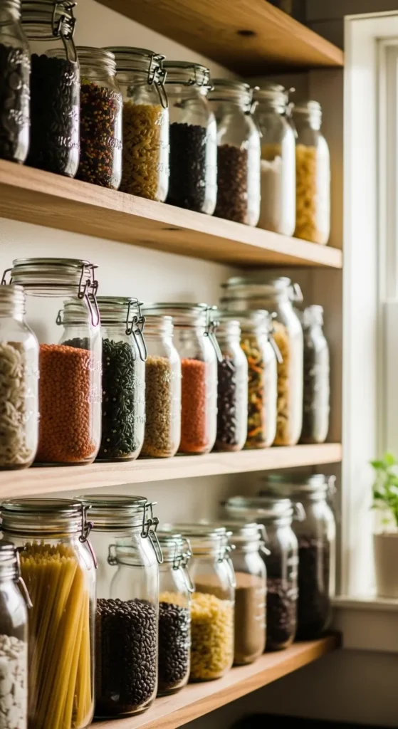 Thrifted Glass Jars as Kitchen Storage