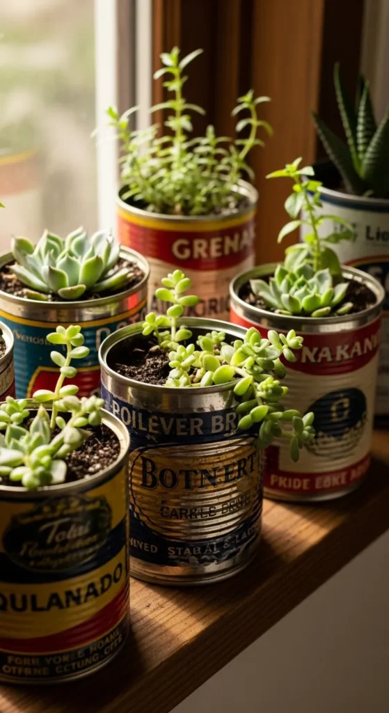Thrifted Tin Cans as Planters
