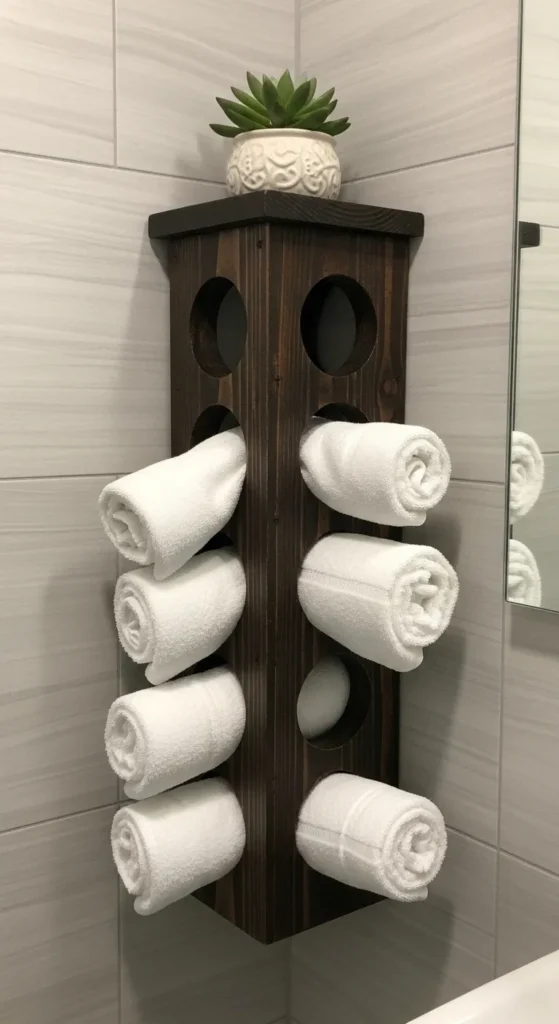 Thrifted Wine Rack as Towel Holder