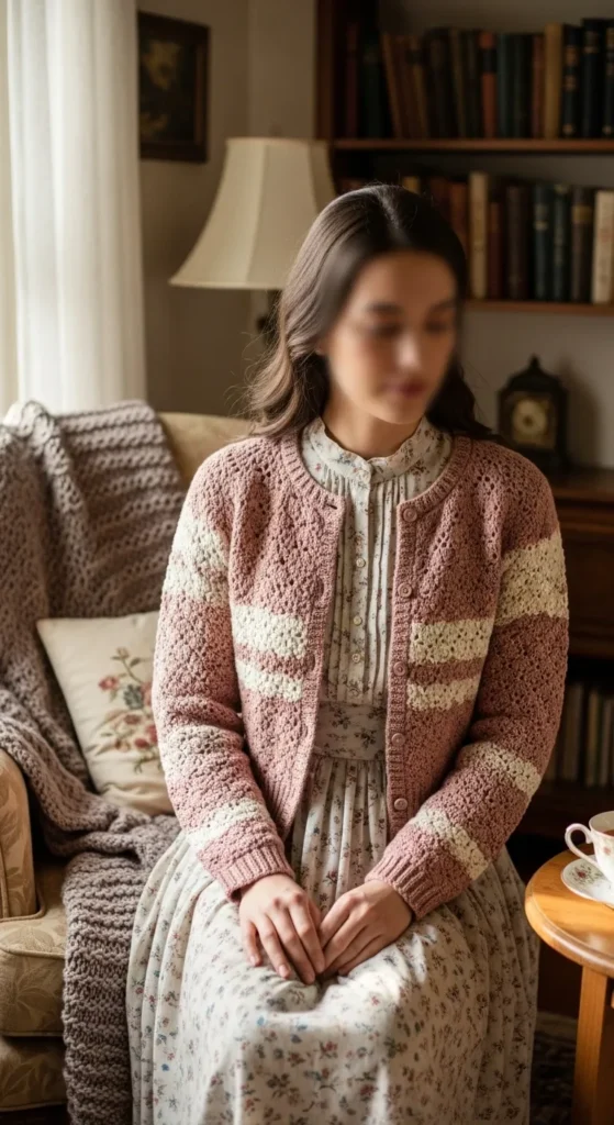 Vintage-Inspired Crochet Cardigan with Button Details