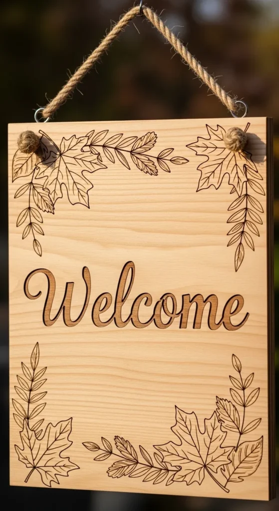 Welcome Sign with Hand-Drawn Leaves