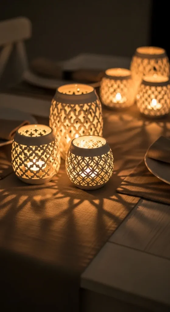 White Ceramic Lanterns with Candles