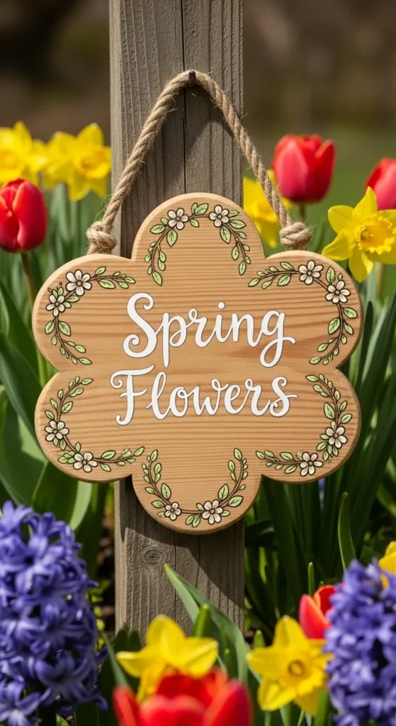 Wooden Spring Flowers Sign