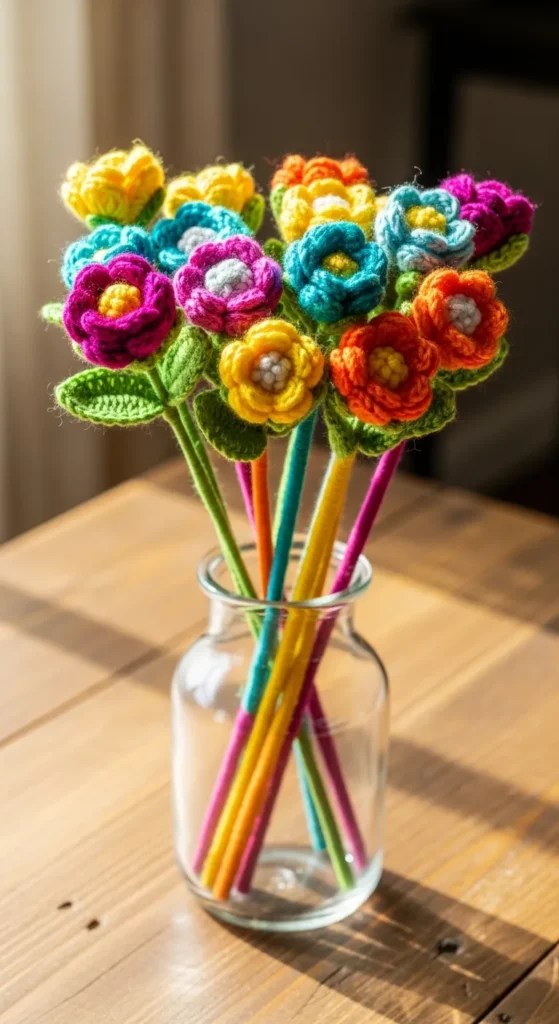 Yarn-Wrapped Flower Stems