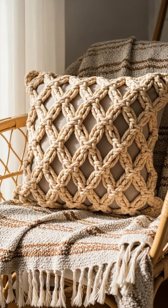 Boho Macramé Crochet Pillow